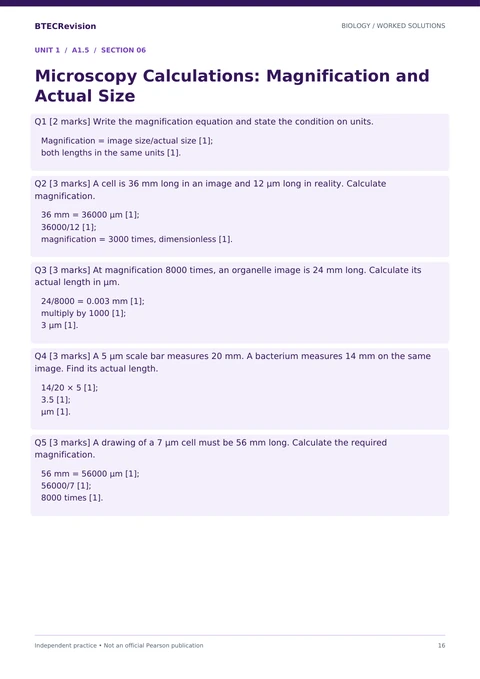 Biology worked solutions page: questions and the matching worked solutions.