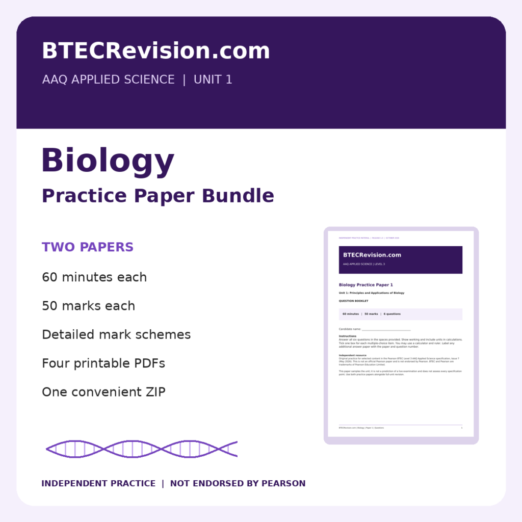 BTECRevision Unit 1 Biology exam practice bundle: two papers and detailed mark schemes