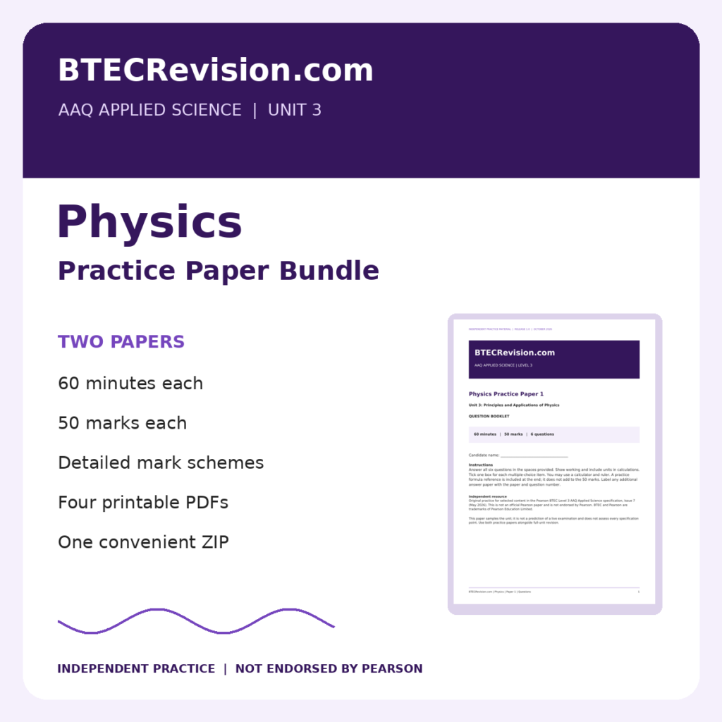 BTECRevision Unit 3 Physics exam practice bundle: two papers and detailed mark schemes
